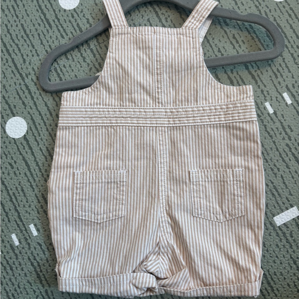 Janie and Jack Beige Striped Overalls